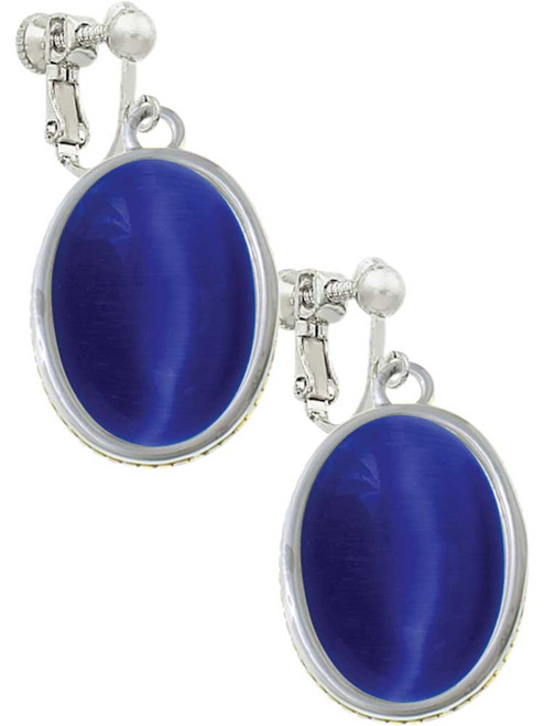 Oval - Imitation Cat's Eye - Blue - Clip On Earrings