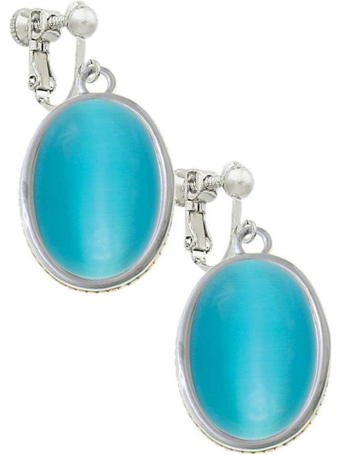 Oval - Imitation Cat's Eye - Dark Teal - Clip On Earrings