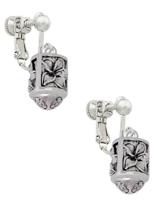 Antiqued Plumeria Flowers Spinner Clip On Earrings