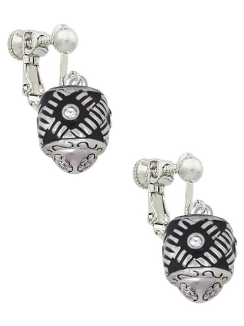 Diagonal Banded Barrel with Clear Crystals Spinner Clip On Earrings