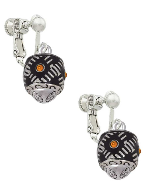 Diagonal Banded Barrel with Yellow Crystals Spinner Clip On Earrings