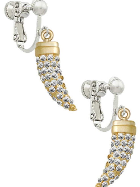 Gold Tone Large Crystal Sabre Tooth Clip On Earrings