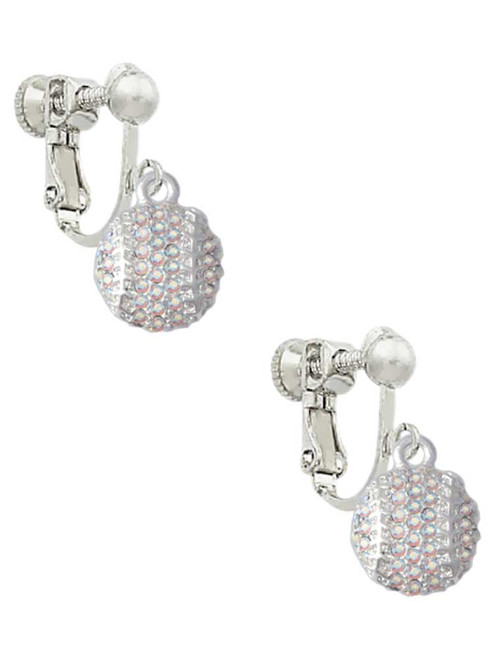 Small Sparkle Clear AB Softball Clip On Earrings