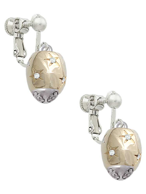 Gold Tone Barrel with AB Clear Crystal Stars Spinner Clip On Earrings