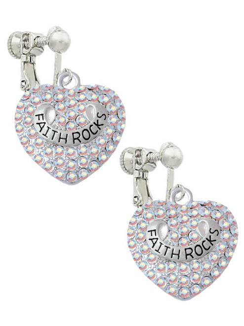 Faith Rocks on AB Crystal Heart Clip On Earrings