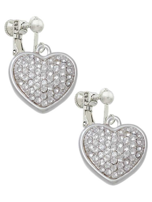 Large Rounded Clear Oktant Crystal Heart Clip On Earrings