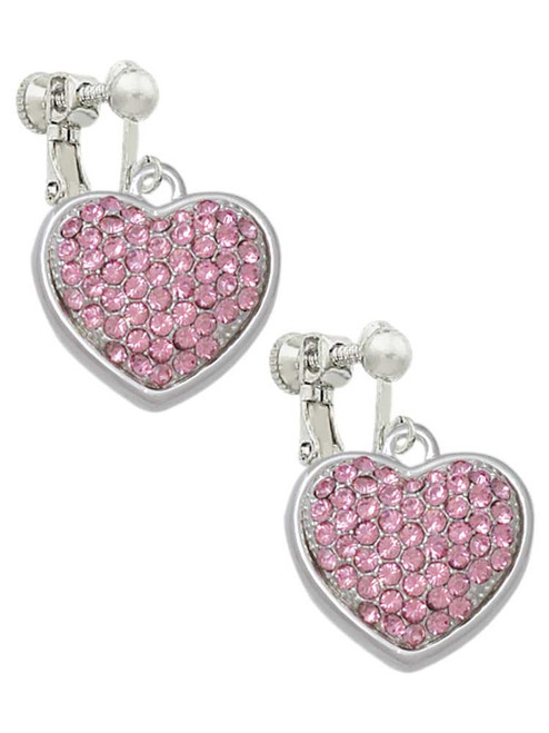 Large Rounded Light Pink Oktant Crystal Heart Clip On Earrings