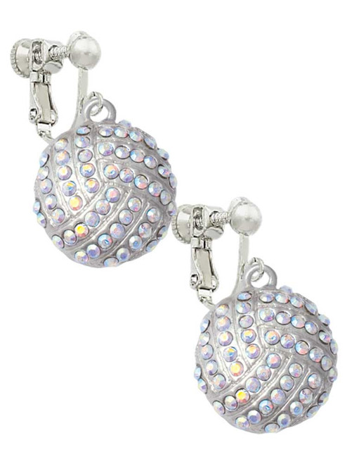 Large Super Sparkle Crystal Clear AB Volleyball Clip On Earrings
