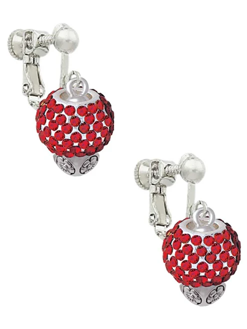 Red Crystal Sparkle Spinner Clip On Earrings