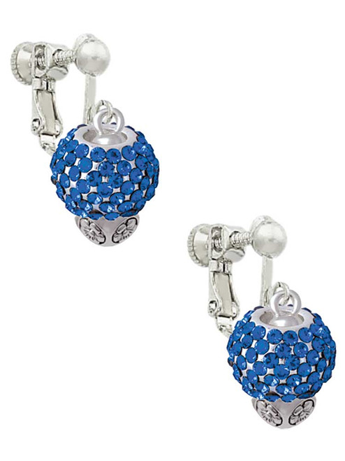 Blue Crystal Sparkle Spinner Clip On Earrings