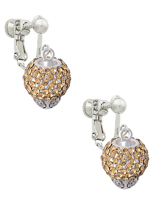 Light Brown Crystal Sparkle Spinner Clip On Earrings