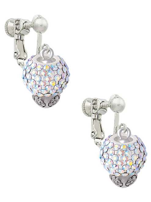 Clear AB Crystal Sparkle Spinner Clip On Earrings