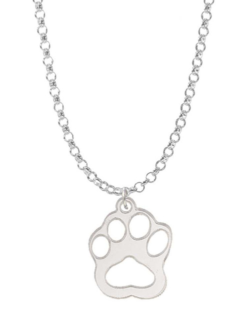 Acrylic Small Paw Mirror Silver Tone Charm Necklace