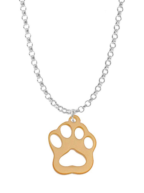 Acrylic Small Paw Gold Tone Charm Necklace