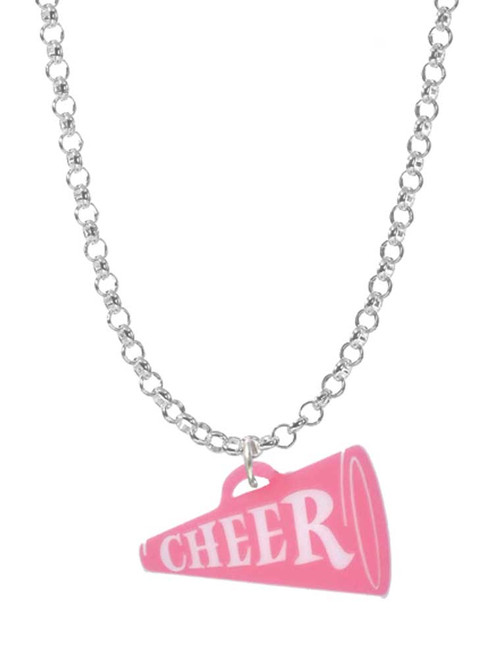 Acrylic 3/4" Pink Cheer Megaphone Charm Necklace