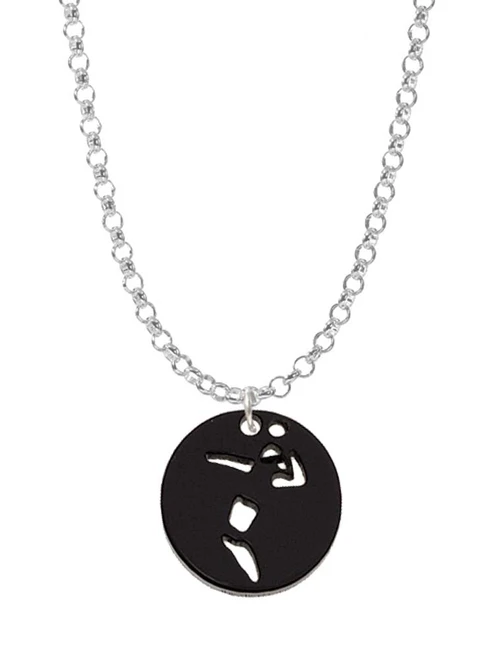 Acrylic Small Black Disc Volleyball Player Charm Necklace