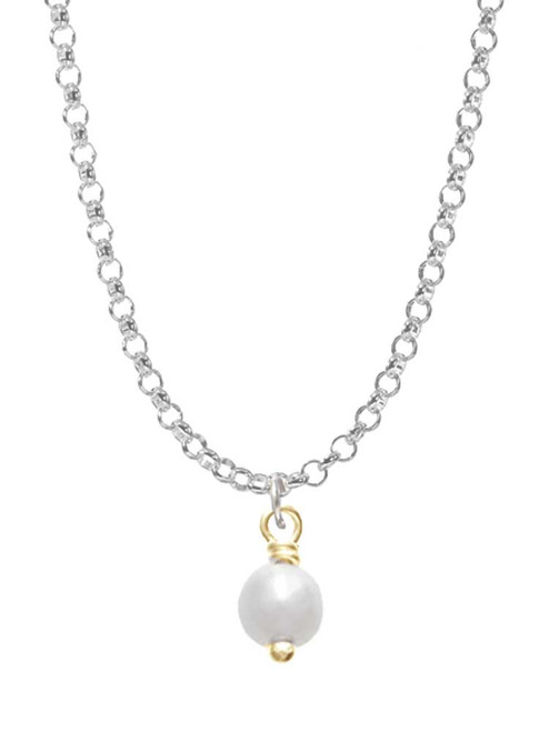 6mm Glass Imitation Pearl Gold Tone Bead Drop Charm Necklace