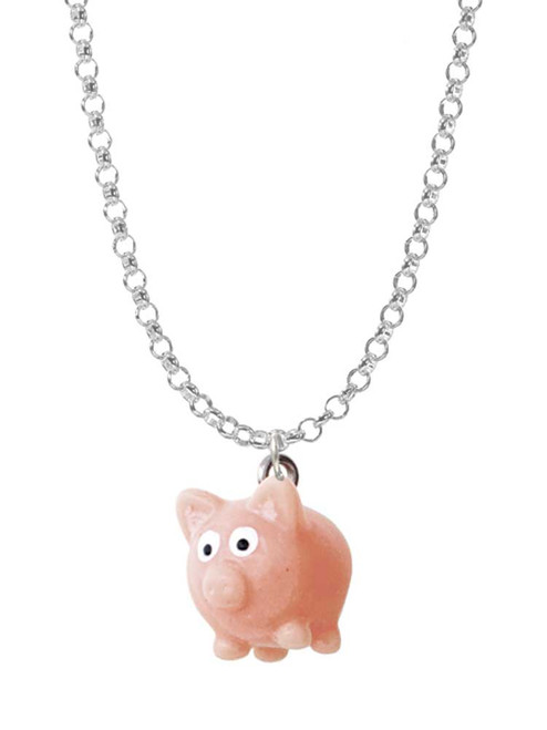 Resin Pink Pig Charm Necklace