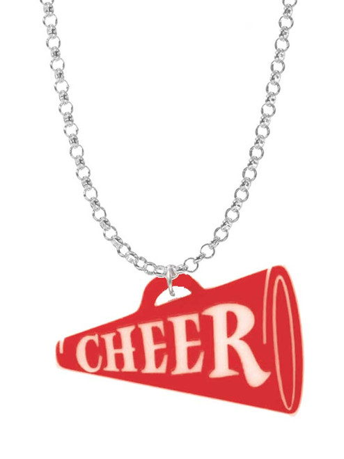 Acrylic 1.25" Red Cheer Megaphone Charm Necklace