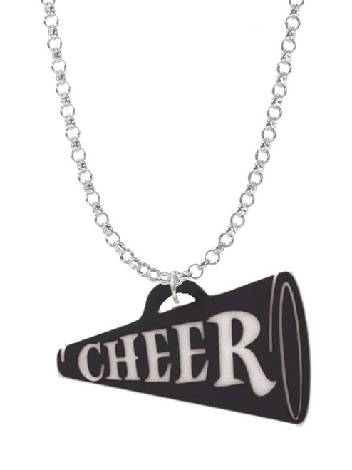 Acrylic 1.25" Black Cheer Megaphone Charm Necklace