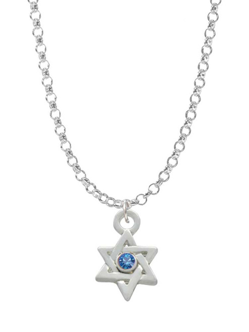 Mini Star of David with Blue Crystal Charm Necklace