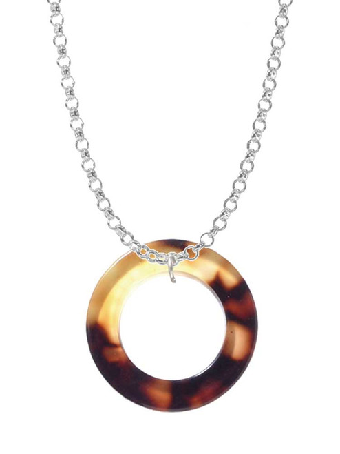 Acrylic 7/8" Ring Mixed Brown and Yellow Charm Necklace