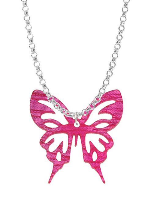 Acrylic Medium Cut Out Butterfly Magenta Charm Necklace