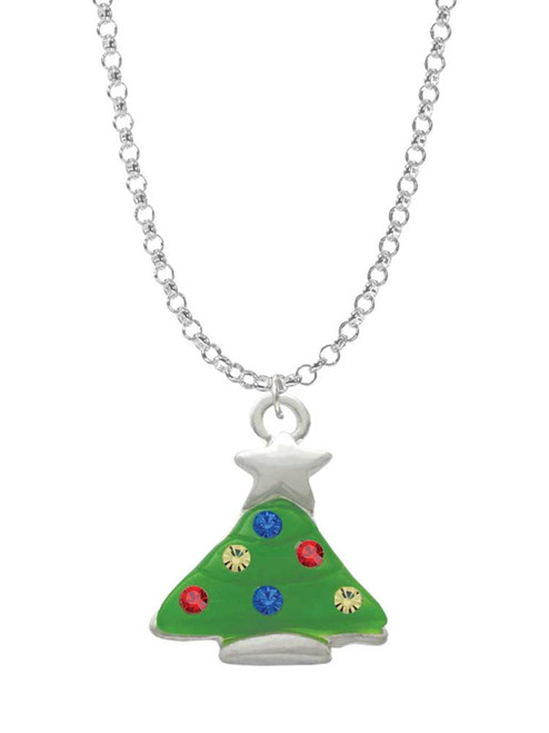 Green Resin Christmas Tree with Crystals Charm Necklace