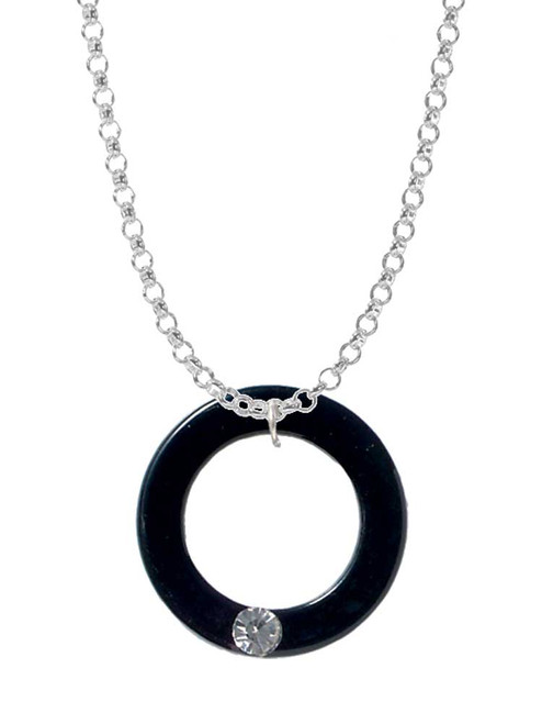 Acrylic 7/8" Ring with 4mm Crystal Black Charm Necklace