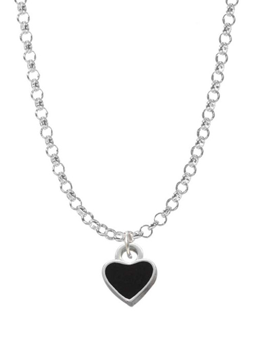 Mini Two Sided Black Heart Charm Necklace