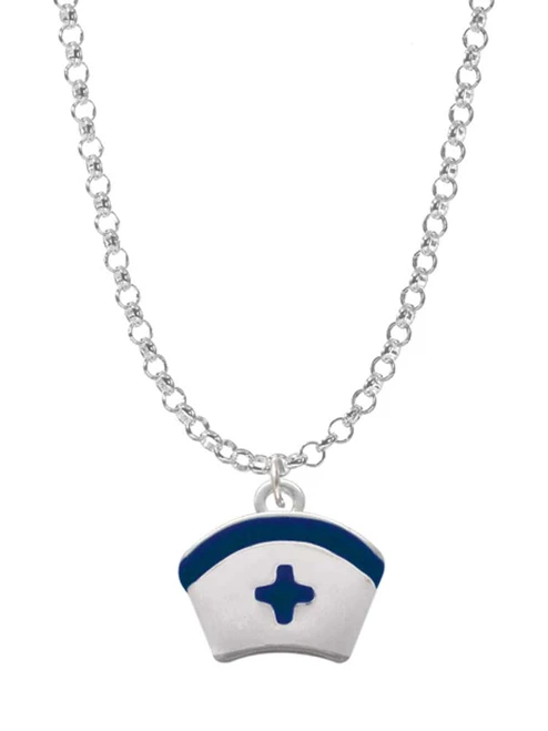 Nurse Hat with Blue Cross Charm Necklace