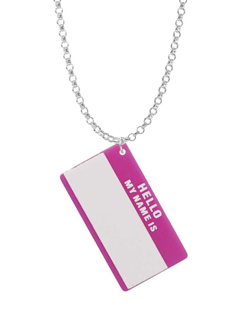 Acrylic Pink "Hello" Name Tag Charm Necklace