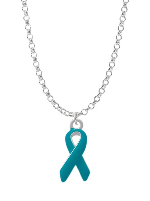 Teal Ribbon Charm Necklace
