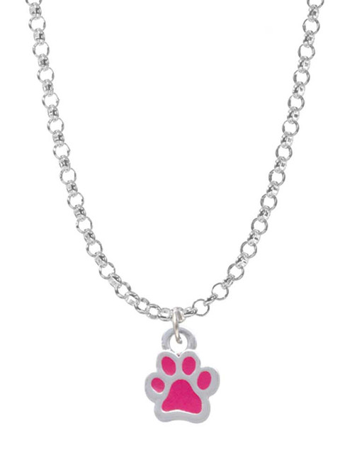 Mini Translucent Hot Pink Paw Charm Necklace