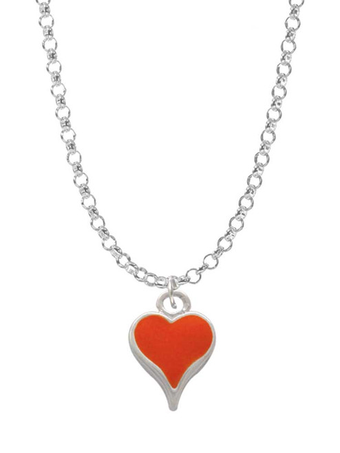 Small Long Orange Heart Charm Necklace