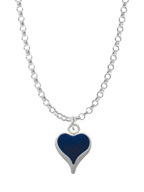 Small Long Blue Heart Charm Necklace