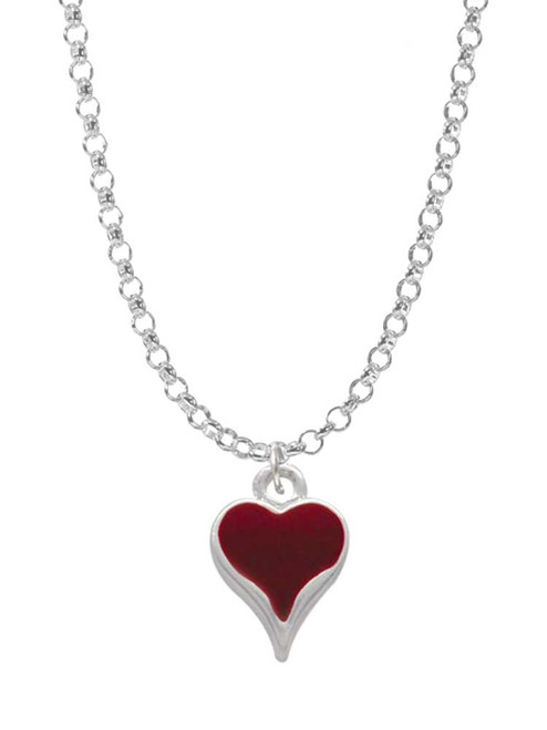 Small Long Maroon Heart Charm Necklace