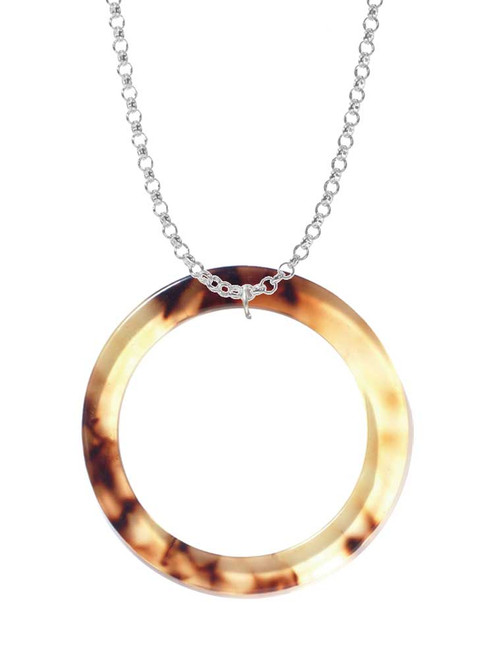 Acrylic 1 1/2" Ring Mixed Brown and Yellow Charm Necklace