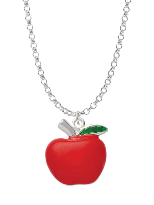 Large Red Apple Charm Necklace