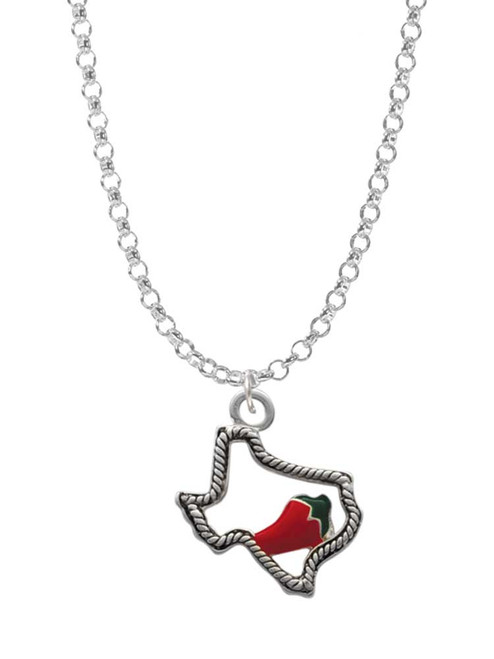Texas Outline with Jalapeno Charm Necklace