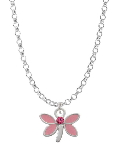 Pink Dragonfly with Crystal Charm Necklace