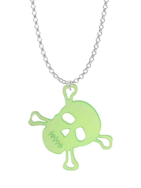 Acrylic Large Lime Green Skull Charm Necklace