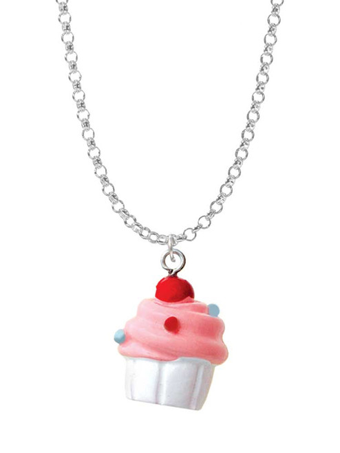 Resin White Cupcake with Pink Frosting Charm Necklace