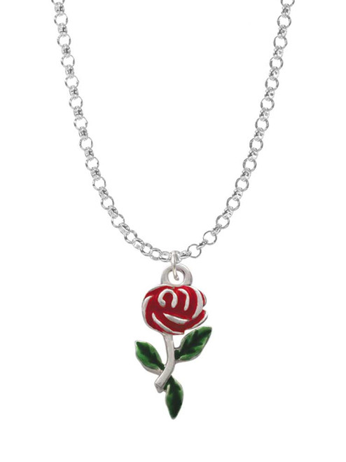 Red Rose Flower Charm Necklace