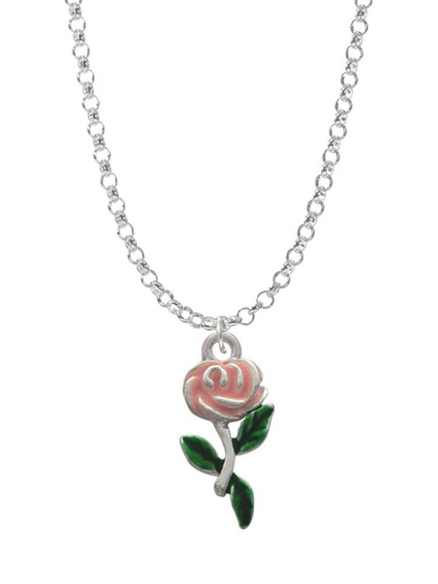 Pink Rose Flower Charm Necklace
