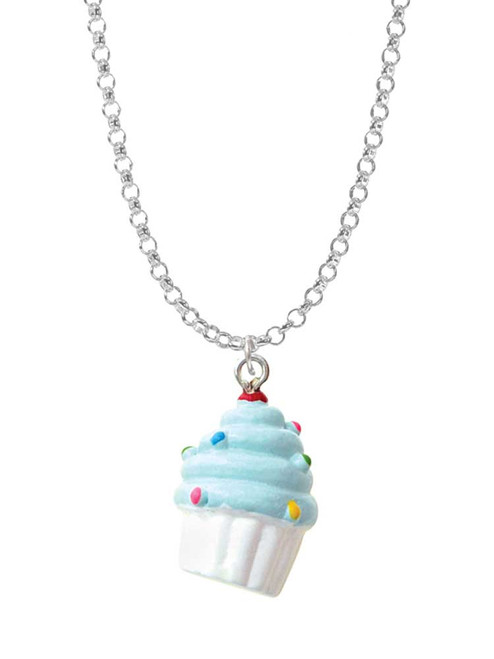 Resin White Cupcake with Blue Frosting Charm Necklace