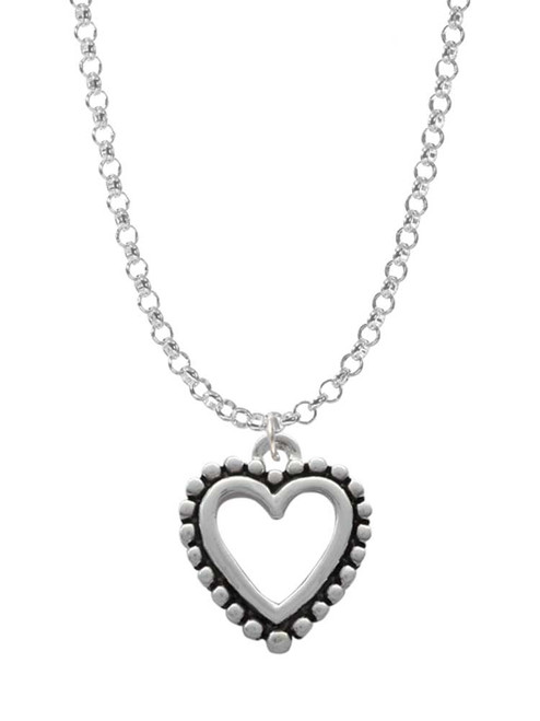 Open Heart with Beaded Border Charm Necklace
