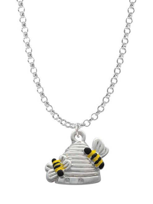 Beehive with 2 Bumble Bees Charm Necklace