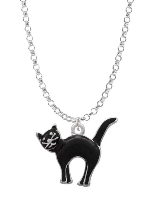 Arching Black Cat Charm Necklace