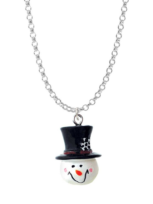Resin Snowman Head with Top Hat Charm Necklace